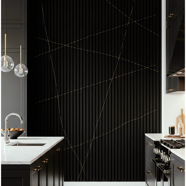 Painel Ripado Preto Gold - 2,90m Madeira Ecológica WPC – Sofisticado Interno