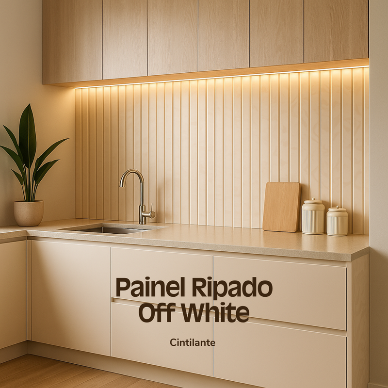 Painel Ripado Off White Cintilante - 2,80m Madeira Ecológica WPC – Sofisticado Interno