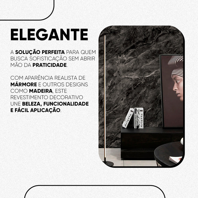 Placa de Mármore Vinílico Cinza Escuro 3mx1,20m – Revestimento Autocolante