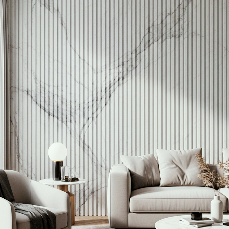 Painel Ripado Branco Rajado - 2,90m Madeira Ecológica WPC – Sofisticado Interno