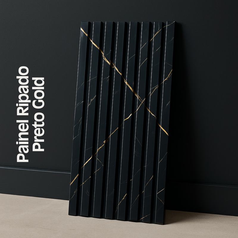 Painel Ripado Preto Gold - 2,80m Madeira Ecológica WPC – Sofisticado Interno