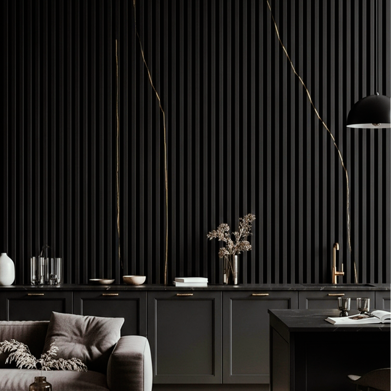 Painel Ripado Preto Gold - 2,90m Madeira Ecológica WPC – Sofisticado Interno