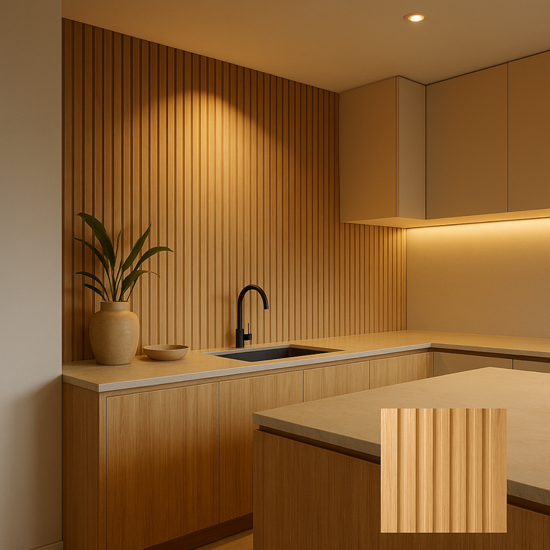 Painel Ripado Carvalho Natural- fibra de madeira WPC – Sofisticado Interno
