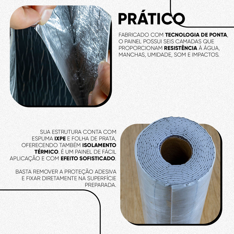 Placa de Mármore Vinílico Cinza Escuro 3mx1,20m – Revestimento Autocolante