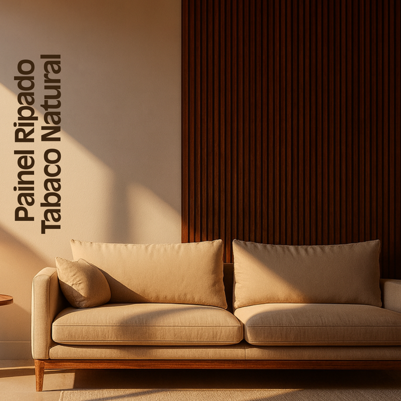 Painel Ripado Tabaco Natural - 2,80m Madeira Ecológica WPC – Sofisticado Interno