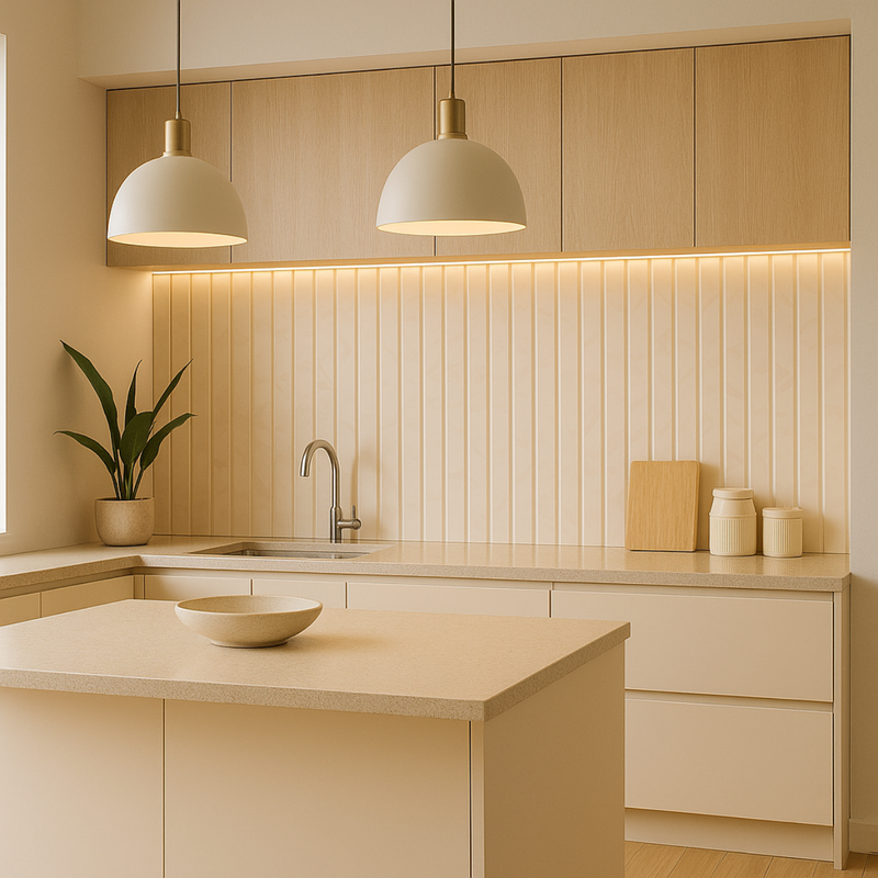 Painel Ripado Off White Cintilante - 2,80m Madeira Ecológica WPC – Sofisticado Interno