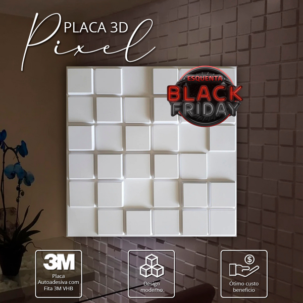 Placa 3D Pixel Autoadesiva – 50x50cm Revestimento Decorativo de Parede