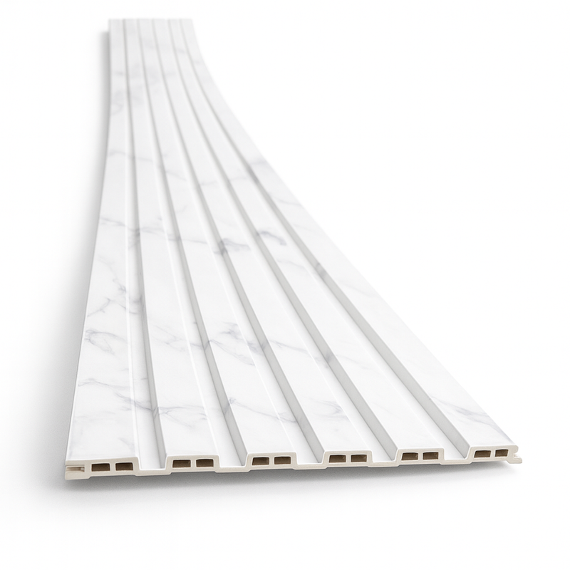 Painel Ripado Branco Rajado - 2,90m Madeira Ecológica WPC – Sofisticado Interno