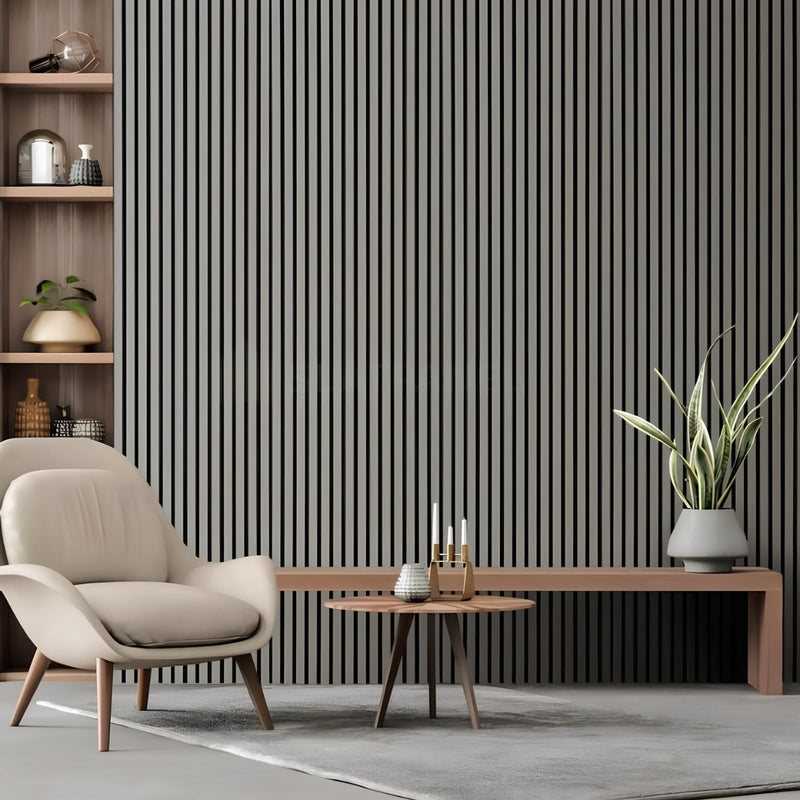 Painel Ripado Cinza - 2,90m Madeira Ecológica WPC – Sofisticado Interno