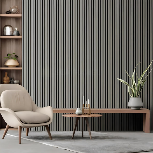 Painel Ripado Cinza - 2,90m Madeira Ecológica WPC – Sofisticado Interno