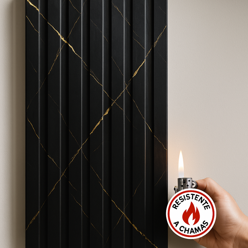 Painel Ripado Preto Gold - 2,80m Madeira Ecológica WPC – Sofisticado Interno