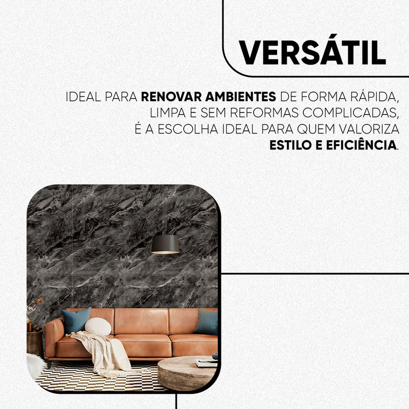 Placa de Mármore Vinílico Cinza Escuro 3mx1,20m – Revestimento Autocolante