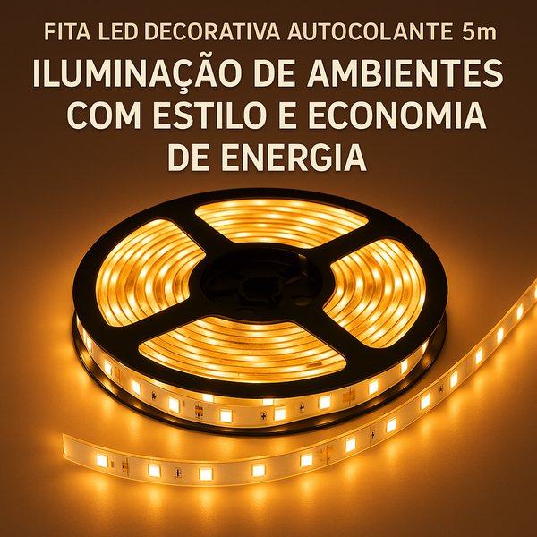 Fita LED Decorativa Autocolante 5m 240 leds com Fonte 10A – Iluminação de Ambientes Estilo e Economia