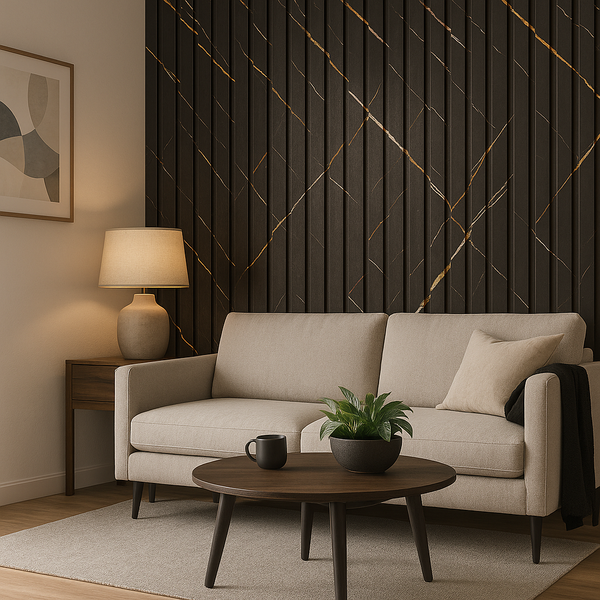 Painel Ripado Preto Gold - 2,80m Madeira Ecológica WPC – Sofisticado Interno