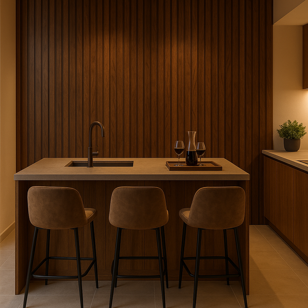 Painel Ripado Tabaco Natural - 2,80m Madeira Ecológica WPC – Sofisticado Interno