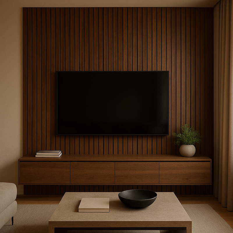 Painel Ripado Tabaco Natural - 2,80m Madeira Ecológica WPC – Sofisticado Interno