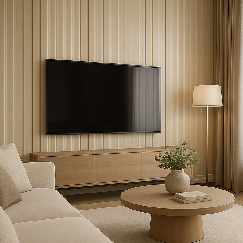 Painel Ripado Off White Cintilante - 2,80m Madeira Ecológica WPC – Sofisticado Interno