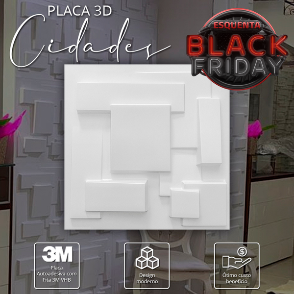 Placa 3D Cidades Autoadesiva – 50x50cm Revestimento Decorativo de Parede