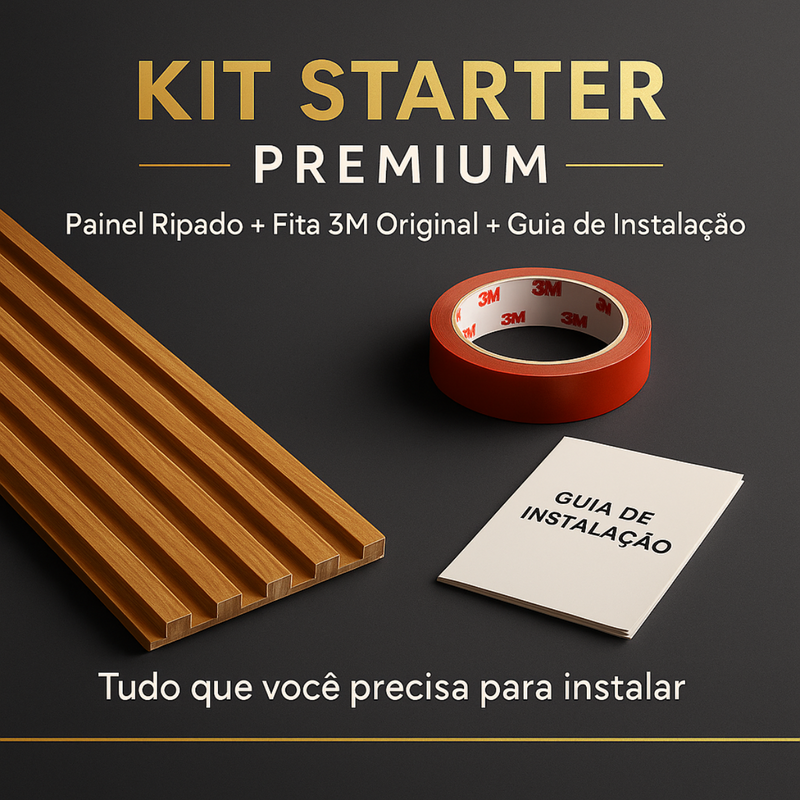 Kit Starter 5un Painel Ripado com Fita 3M e Guia de instalação – Premium