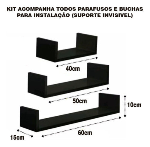 Kit 3 Prateleiras Mdf Nichos Suspensos De Decoração