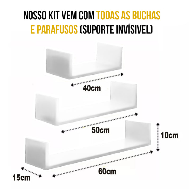 Kit 3 Prateleiras Mdf Nichos Suspensos De Decoração