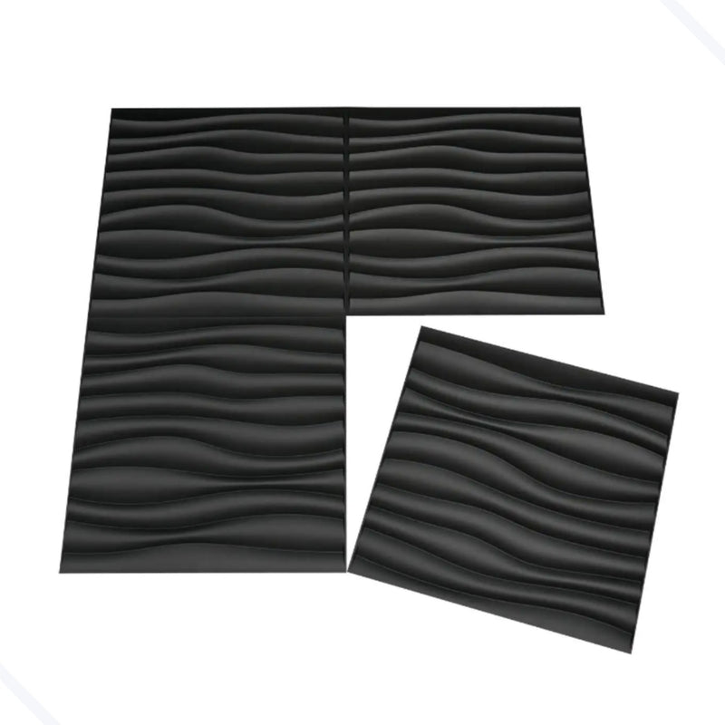 Placa 3D Ondas Preto 50x50cm - Alto Relevo