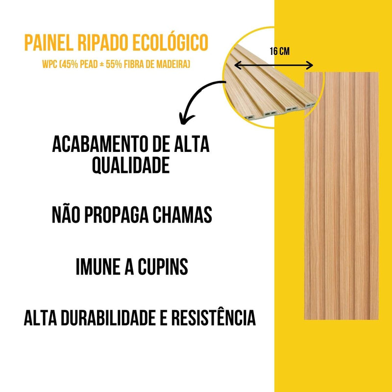 Painel Ripado Carvalho - 2,90m Madeira Ecológica WPC – Sofisticado Interno