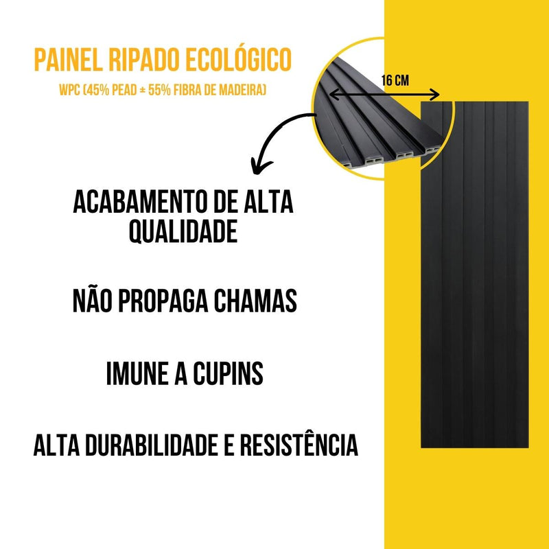 Painel Ripado Preto - 2,90m Madeira Ecológica WPC – Sofisticado Interno