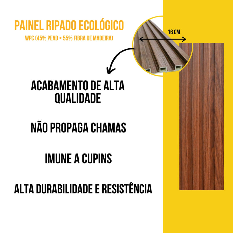 Painel Ripado Tabaco - 2,90m Madeira Ecológica WPC – Sofisticado Interno