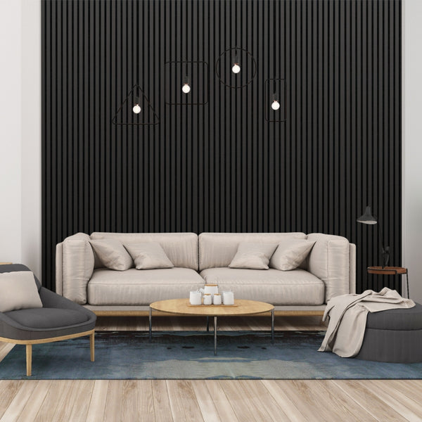 Painel Ripado Preto - 2,90m Madeira Ecológica WPC – Sofisticado Interno