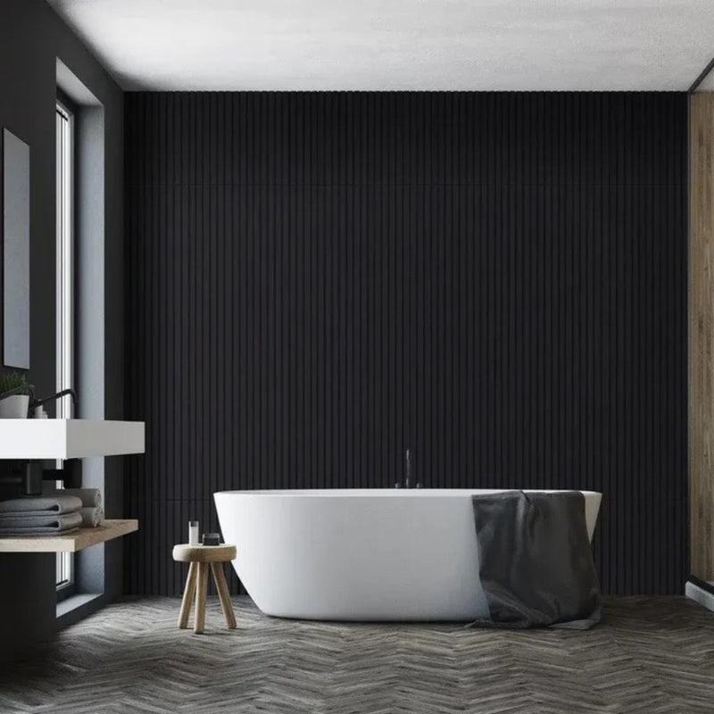 Painel Ripado Preto - 2,90m Madeira Ecológica WPC – Sofisticado Interno