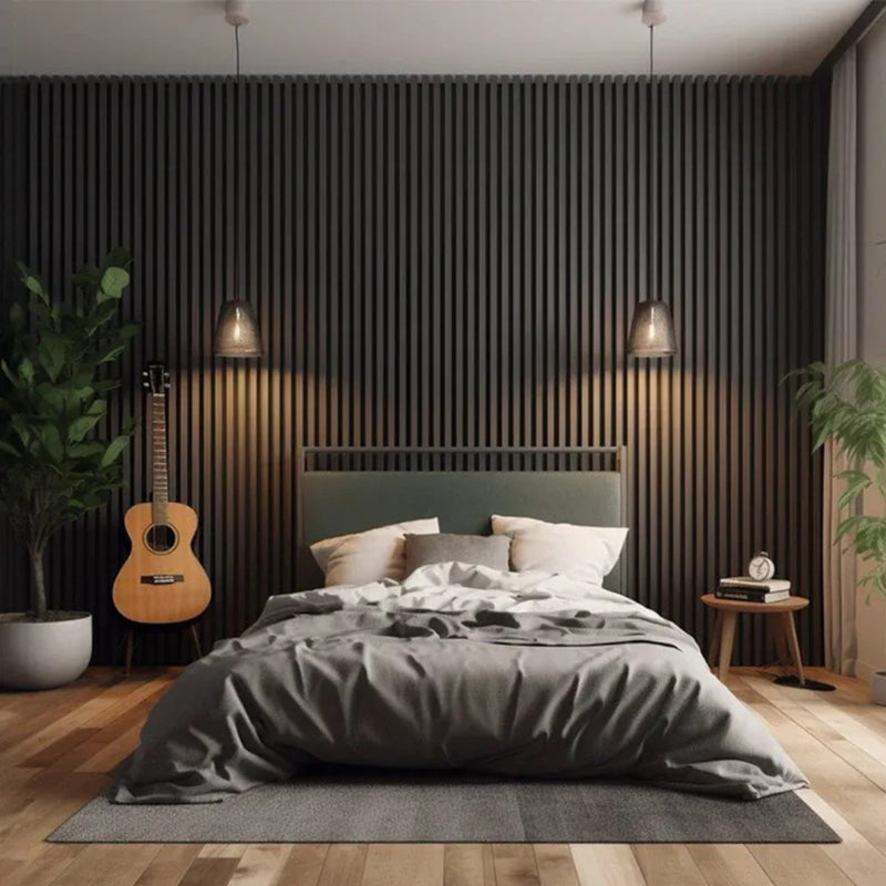 Painel Ripado Preto - 2,90m Madeira Ecológica WPC – Sofisticado Interno